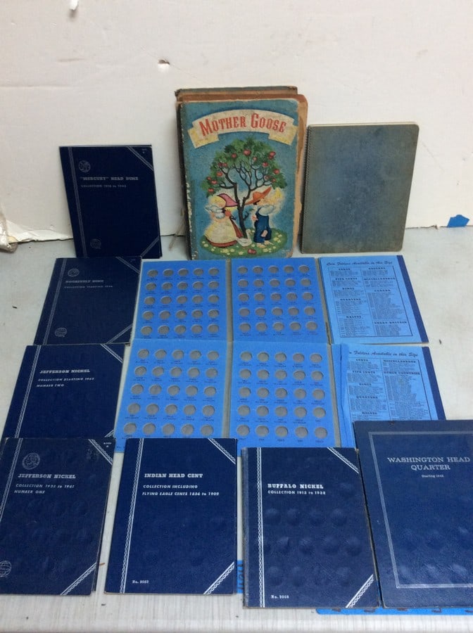 Collectible coin holders(Buffalo Nickel, Indian Head Cent, Jefferson Nickel, etc.) and vintage: Collectible coin holders(Buffalo Nickel, Indian Head Cent, Jefferson Nickel, etc.) and vintage Mother Goose book