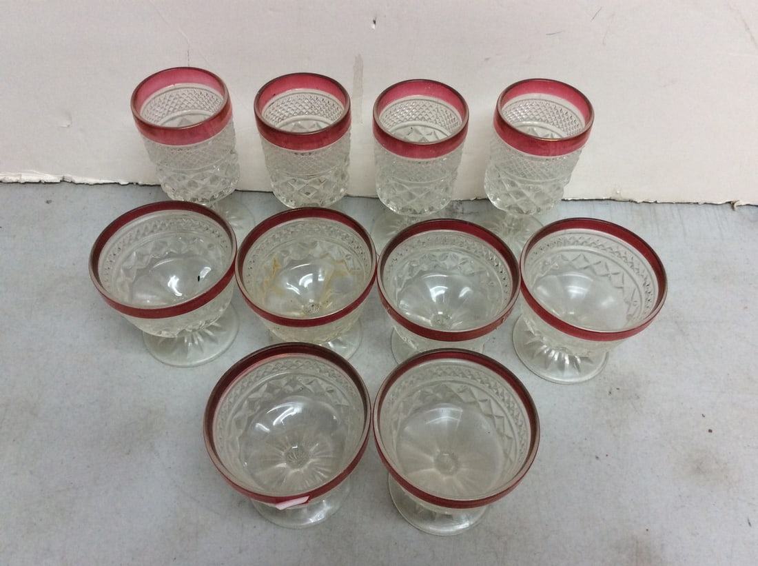Vintage Flash Cranberry Pattern Glass Goblet Glasses (5.25in.tall): Vintage Flash Cranberry Pattern Glass Goblet Glasses (5.25in.tall)