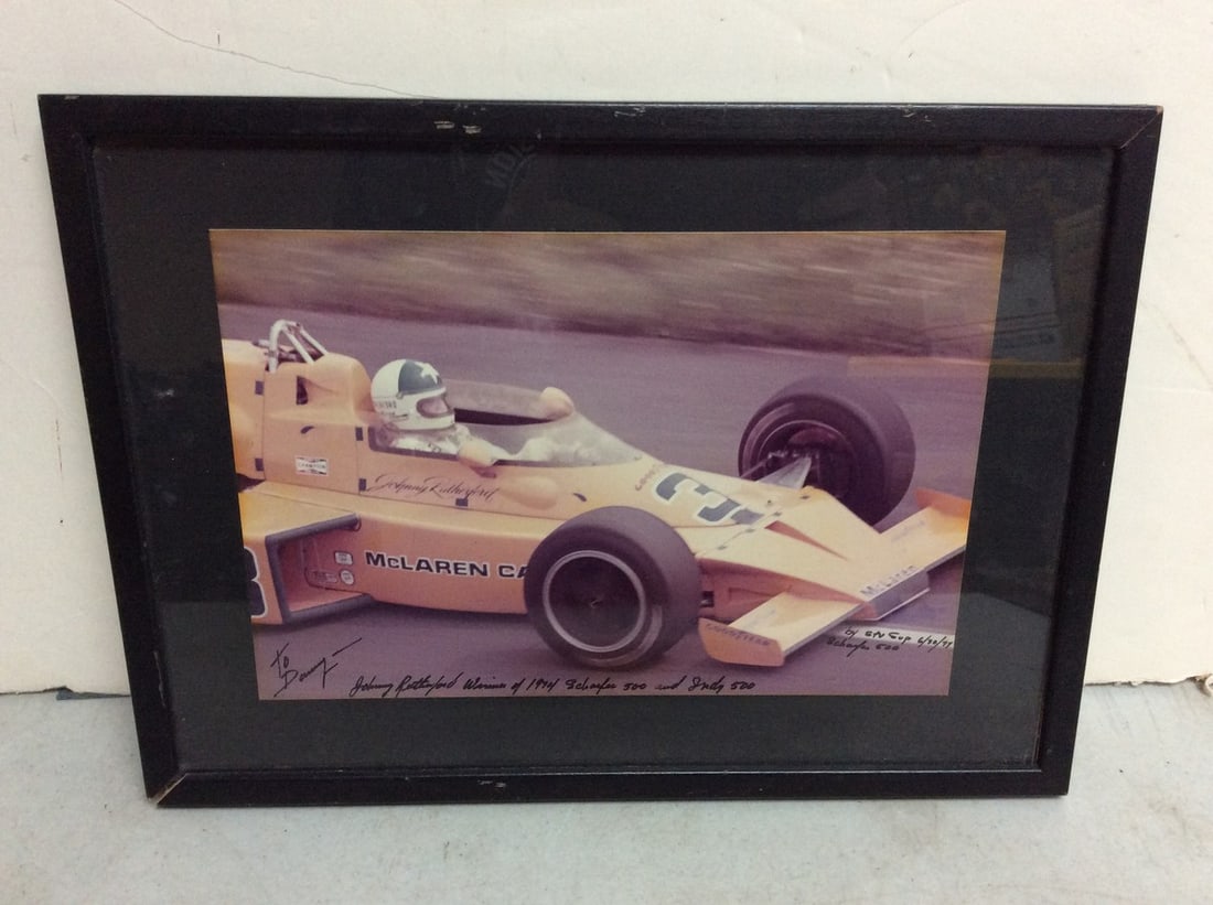 Framed and signed Schafer 500 and Indy 500 photographic print(13.5in.x10in.): Framed and signed Schafer 500 and Indy 500 photographic print(13.5in.x10in.)