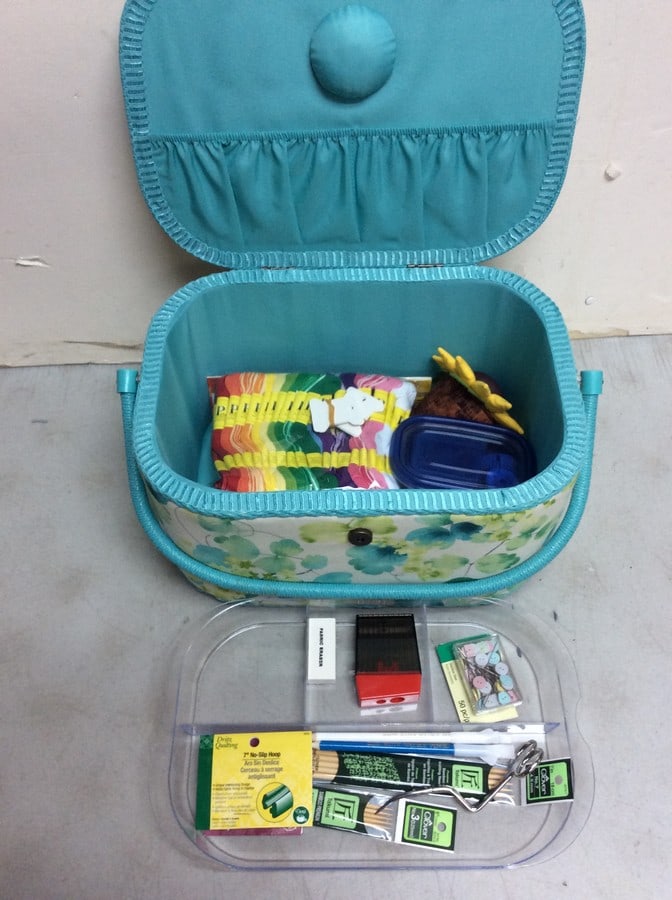 Sewing box(15.5in.x10in.x8.5in.) with Prism string, rotary cutter, thread, needles, and more) (1 of 1)