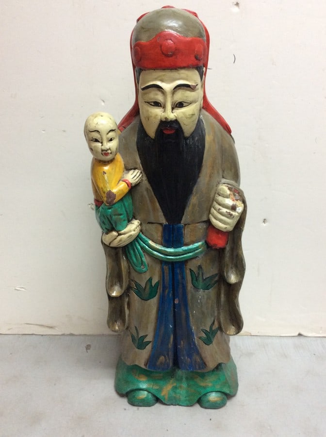 Oriental statue(30.5in.tall-damaged near hand): Oriental statue(30.5in.tall-damaged near hand)