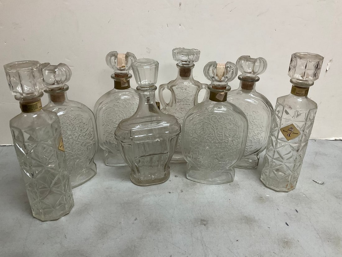 Empty Glass Liquor Bottles(7 crown, Schenley, Seagrams, etc) tallest - 12in (1 of 1)