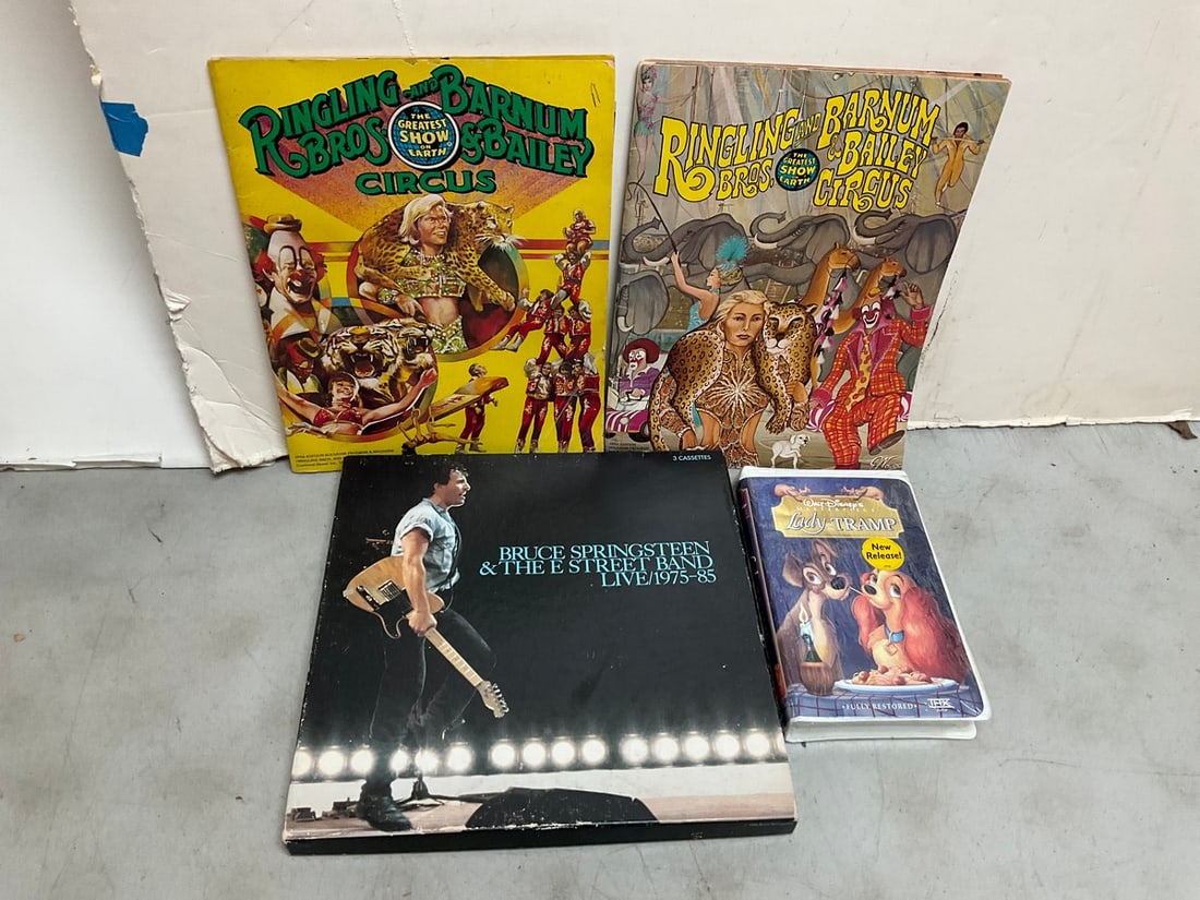 Vintage Ringling Bros Magazines, Bruce Springsteen 3 cassettes, and Lady in the Tramp VCR (1 of 1)