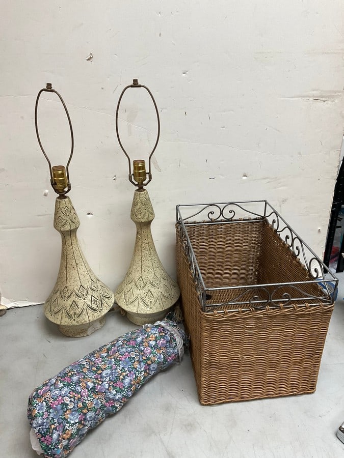 Set of 2 decorative lamps(27.25in.tall), wicker basket, and bag tote (1 of 1)