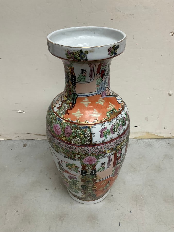 Enameled porcelain animated vase(18.25in.tall): Enameled porcelain animated vase(18.25in.tall)