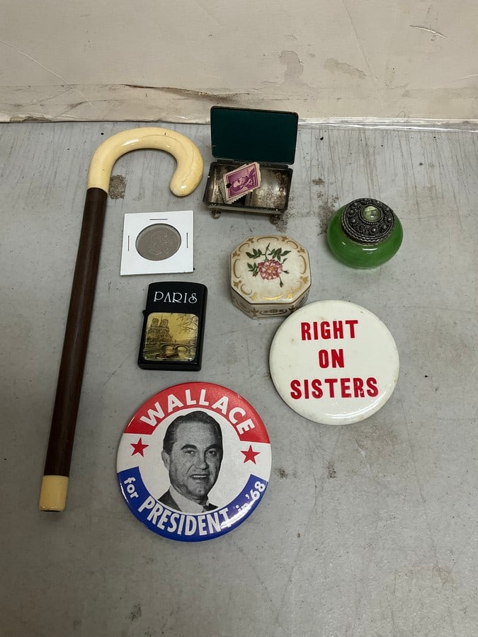 Vintage Trinkets, Pins, Paris Zippo and more (11in.tallest): Vintage Trinkets, Pins, Paris Zippo and more (11in.tallest)