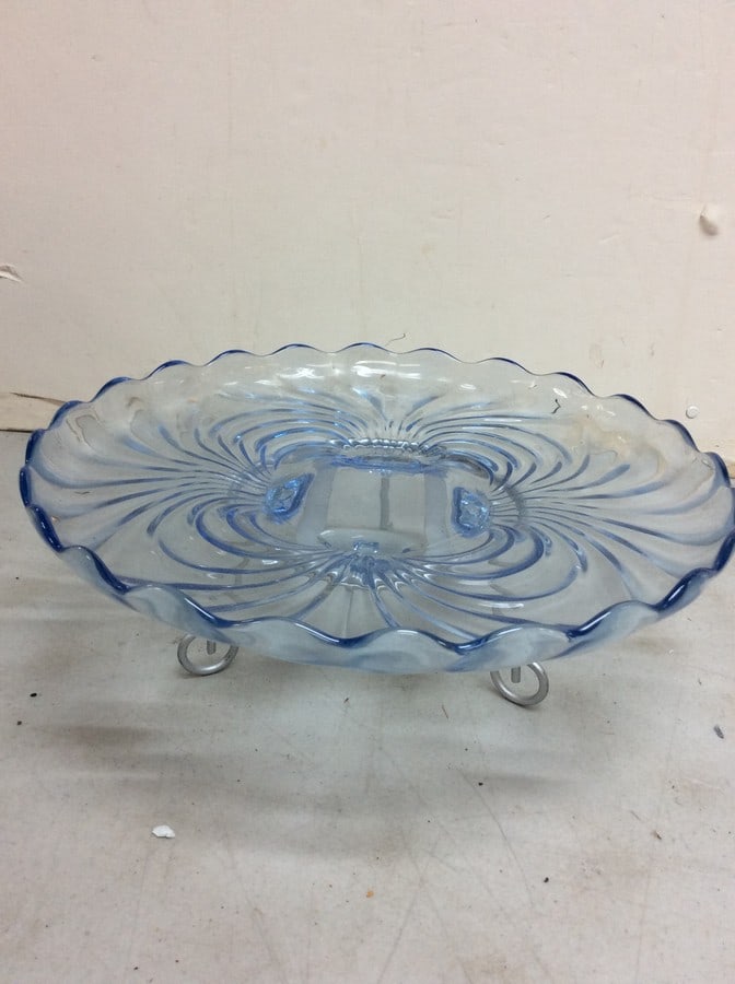 Vintage Blue Depression Glass Serving Stand (5in.tall,14in.long): Vintage Blue Depression Glass Serving Stand (5in.tall,14in.long)
