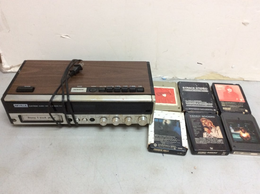 Vintage Seville 8 Track Tape Player 8801(4.5inx15inx7.5in) & Tape Lot (Untested): Vintage Seville 8 Track Tape Player 8801(4.5inx15inx7.5in) & Tape Lot (Untested)