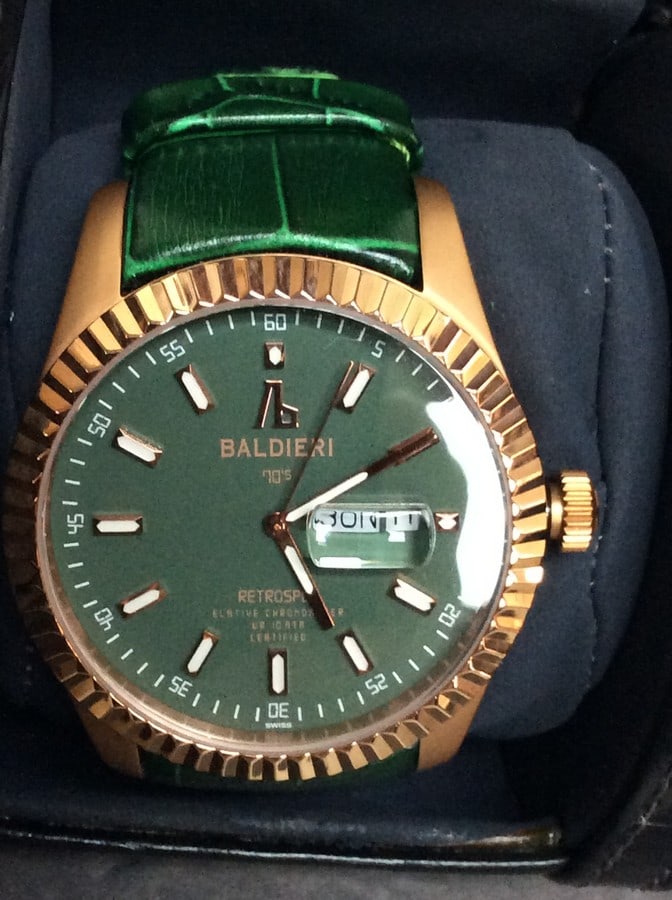 Baldieri, Retrospec 70's, vintage inspired green dial, rose DVD case, 10ATM limited edition 035/300 (1 of 4)