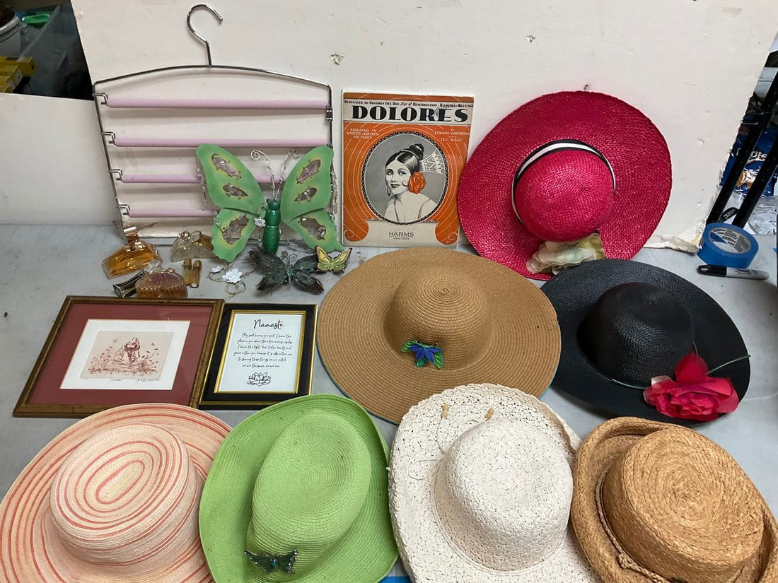 Decorative Sun Hats, Hangers, Vintage Perfumes, Butterfly Wall Hangings, and more (Largest - (1 of 1)