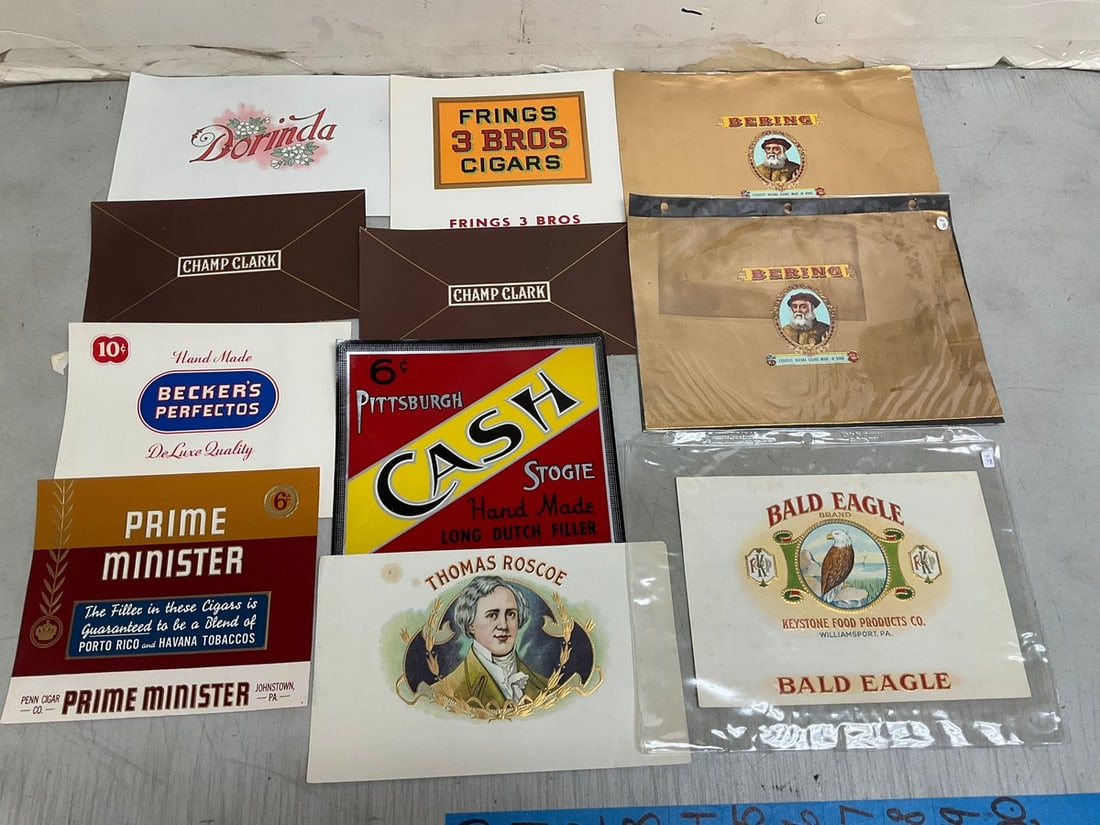 Various cigar box labels(Bering, Bald Eagle, Prime Minister, and more) (1 of 1)