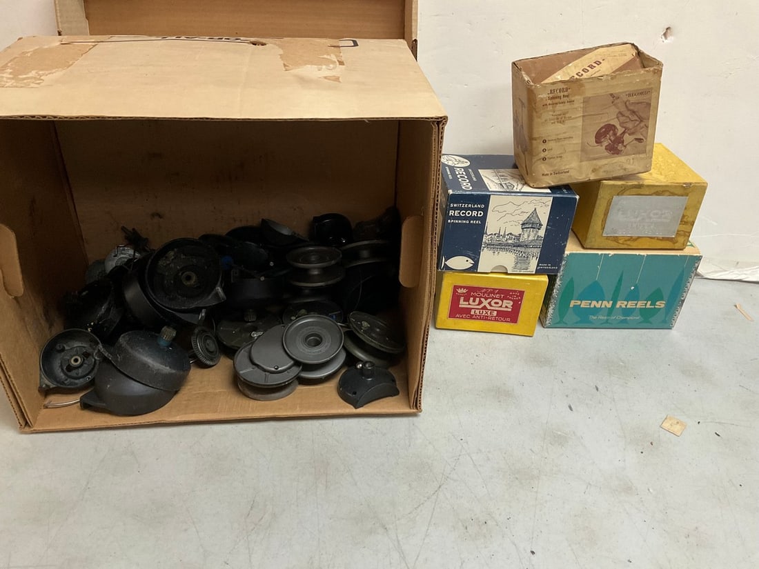 Vintage Empty fishing boxes, fishing reel parts and more (1 of 1)