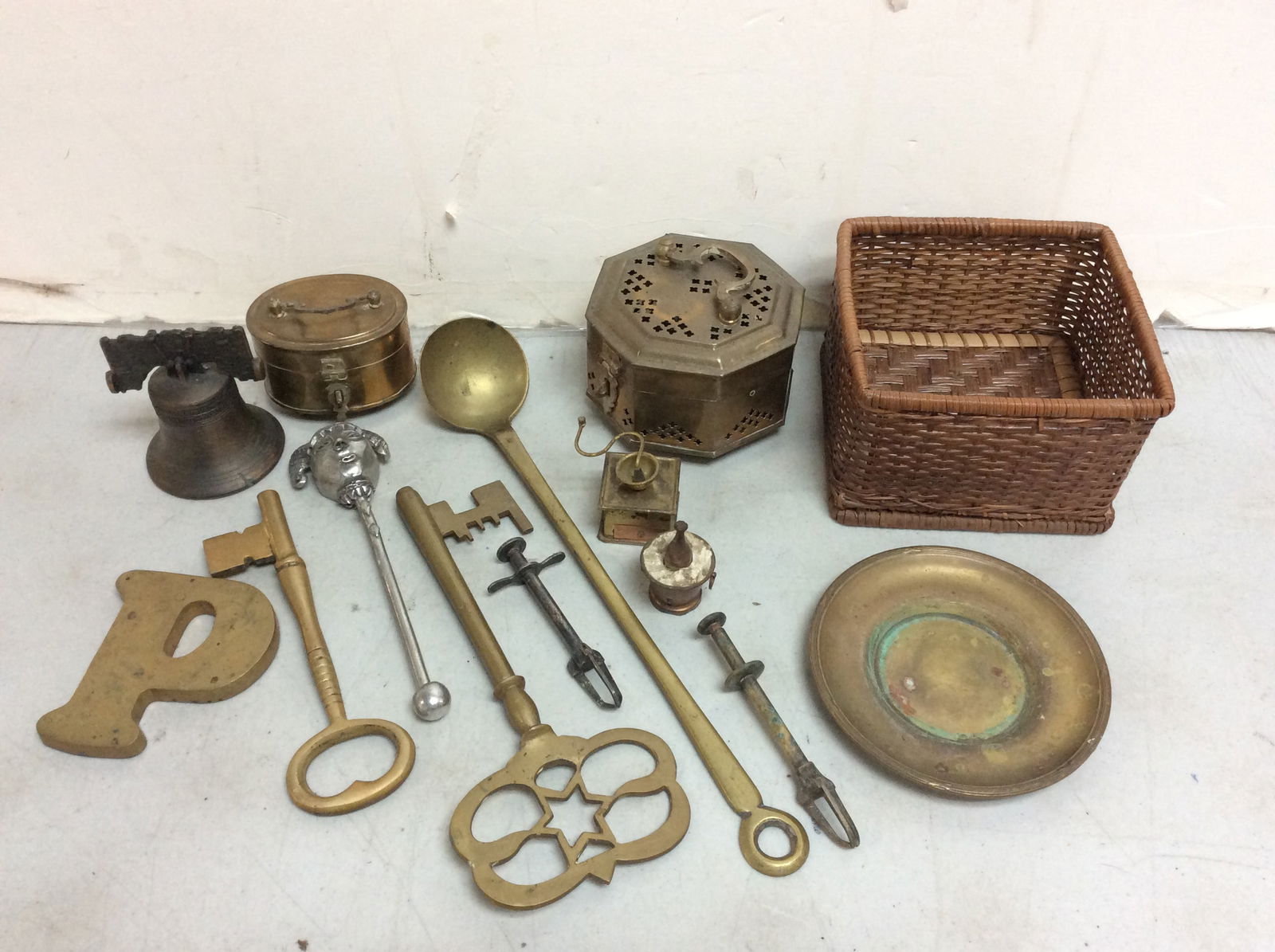 Wicker basket, vintage brass utensils , and more(longest 13.5in.) (1 of 1)
