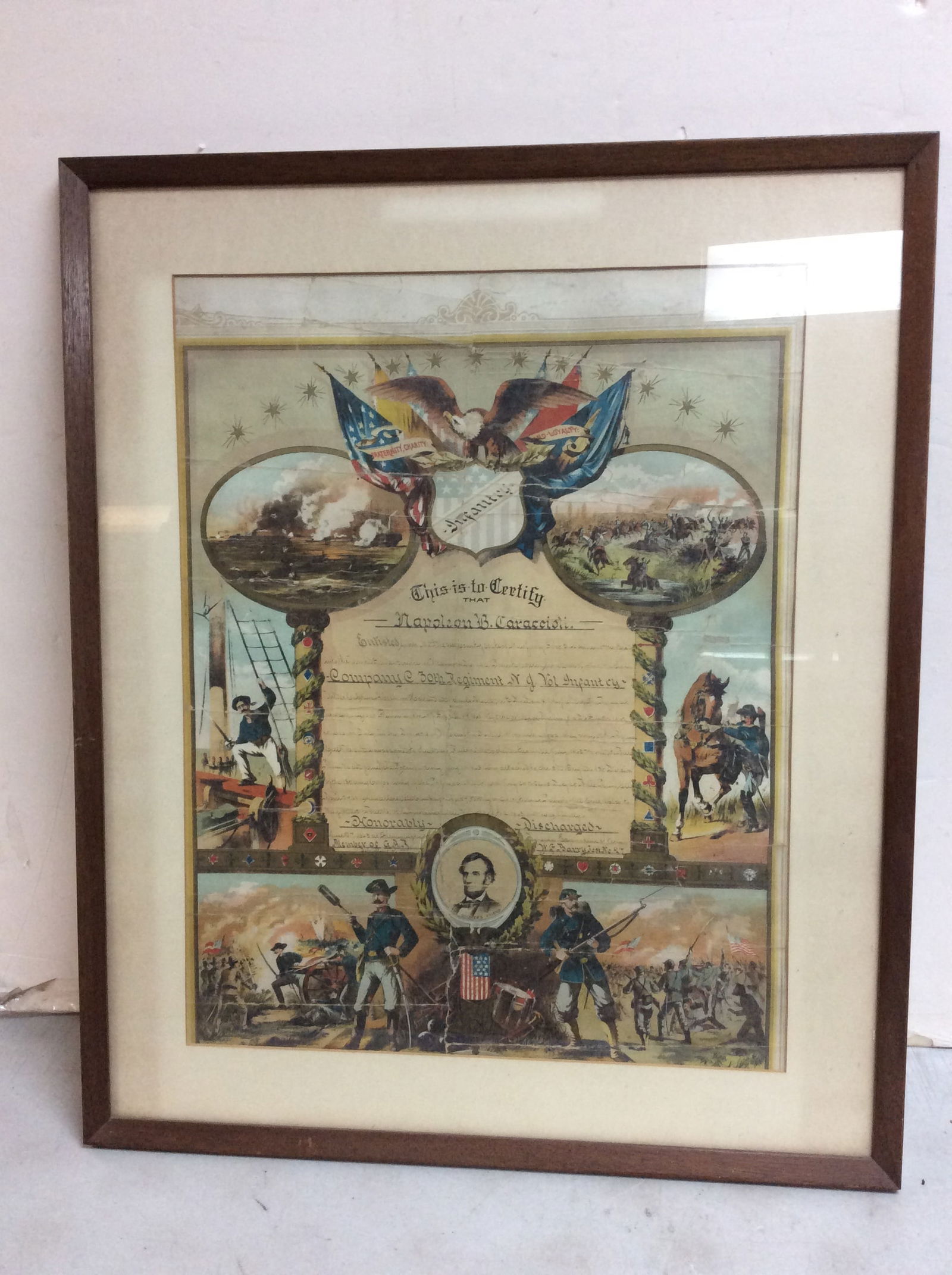 Framed honorable Civil War discharge paper Company C 30th Regiment NJ Volunteer Infantry June 27th, (1 of 1)