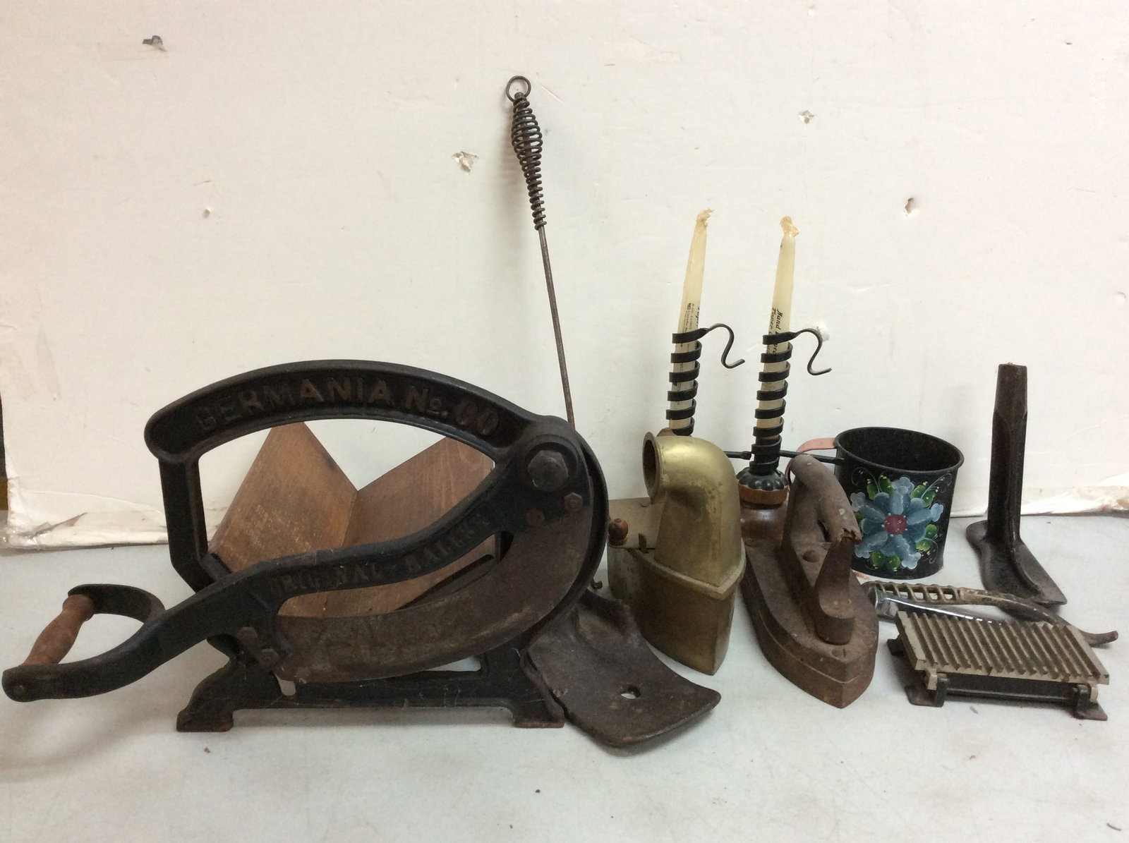 Vintage Appliances, Irons, Candle Holders, (Tallest - 13.5in): Vintage Appliances, Irons, Candle Holders, (Tallest - 13.5in)
