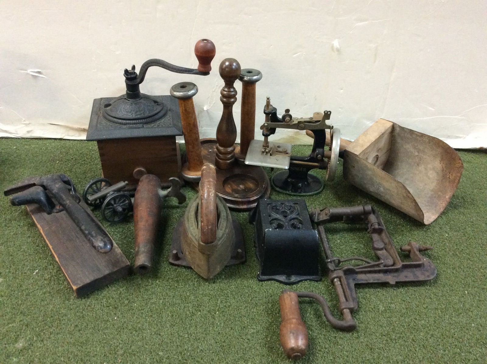 Vintage Iron, Clamp, Singer Sowing Machine, Ice Scoop and more (Tallest - 10.5in) (1 of 1)