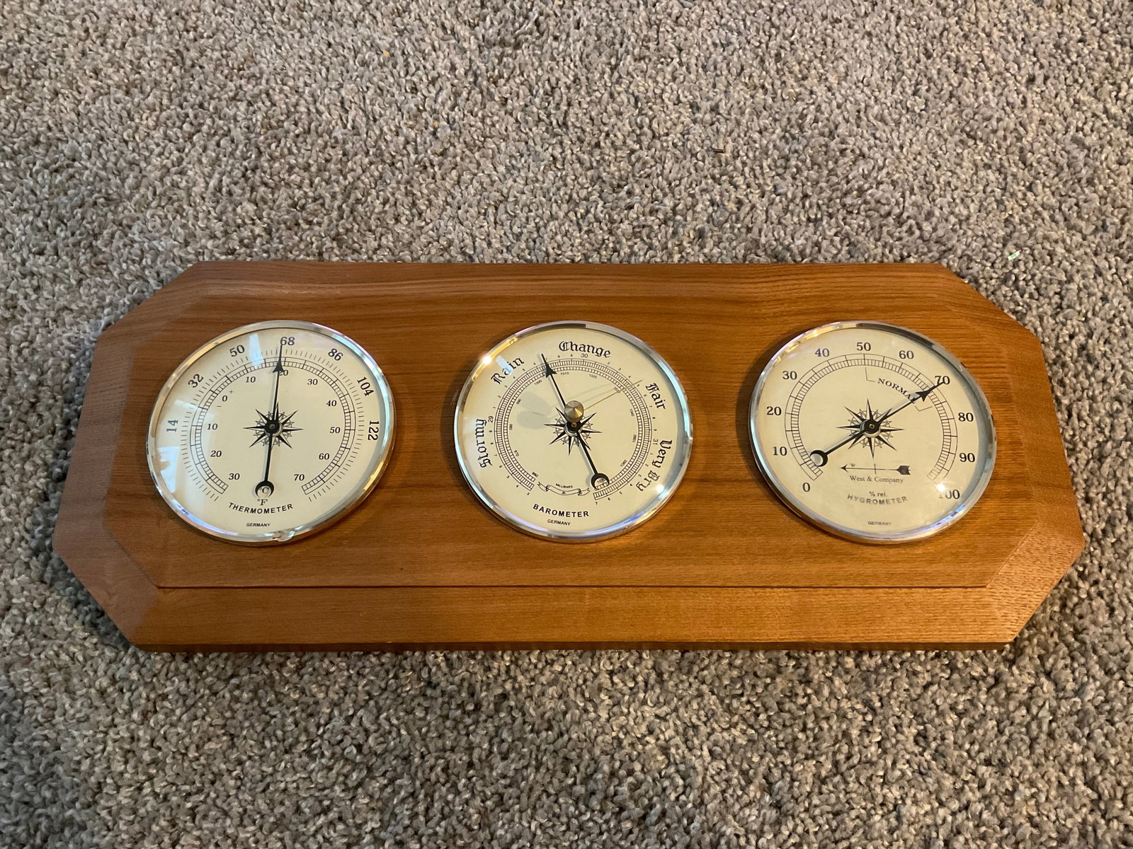 Germany Marked Barometer, Hygrometer, and Thermometer 18" Long: Germany Marked Barometer, Hygrometer, and Thermometer 18" Long