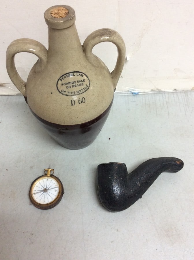 Vintage stoneware, compass, and more(8.75in.tall): Vintage stoneware, compass, and more(8.75in.tall)