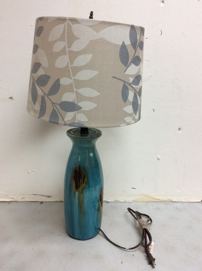Vintage MCM drip pottery glaze table lamp with shade(29in.tall-working condition) (1 of 1)