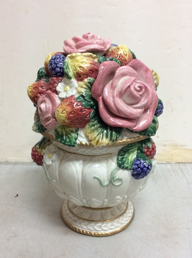 Vintage Fitz and Floyd roses and fruit jar with lid (8.5in.tall-mint condition) (1 of 1)