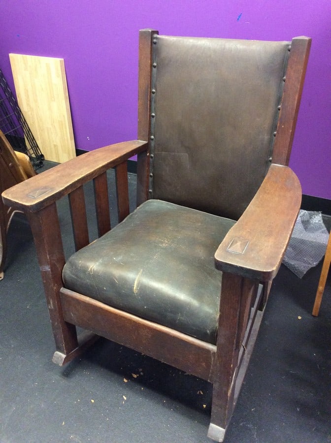 1920's leather rocker(poss. Stickley-38.5in.tall): 1920's leather rocker(poss. Stickley-38.5in.tall)