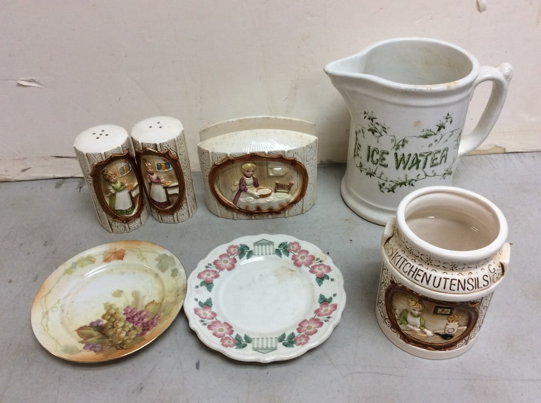 Sears, Roebuck And Co Salt Ceramics, Granite Water Pitcher, and decorative Dishes (Tallest - 7.25in) (1 of 1)