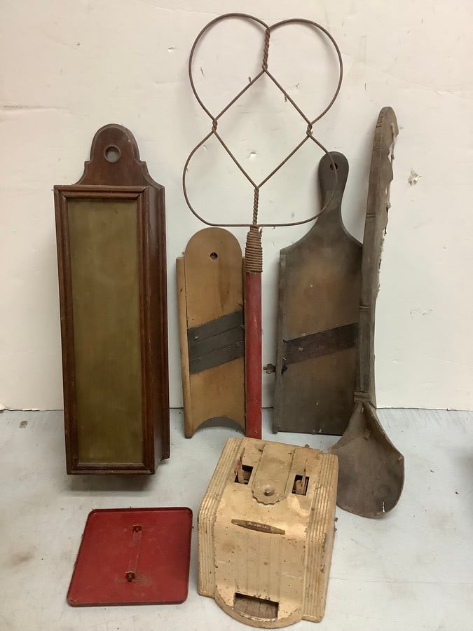 Vintage Universal scale, cabbage cutter, wooden spoon, Antique Carpet Rug Beater(tallest 27.75in.) (1 of 1)