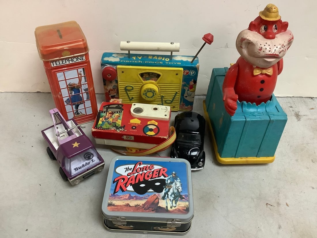 Vintage Childrens Toys, Lone Ranger Sandwich Box (Fisher Price, and more)Tallest - 10.5in: Vintage Childrens Toys, Lone Ranger Sandwich Box (Fisher Price, and more)Tallest - 10.5in