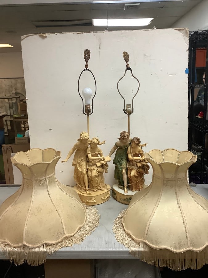 Antique French Specter figural lamps, original shades, Circa 1920's(working condition-tallest 38in.) (1 of 1)