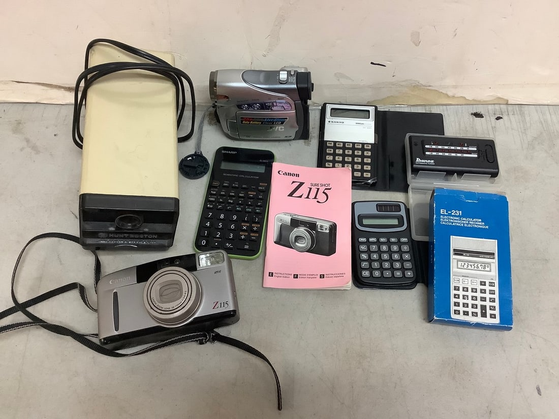 Vintage electronics lot(calculators, JUC camera, digital guitar tuner and pencil sharpener) (1 of 1)