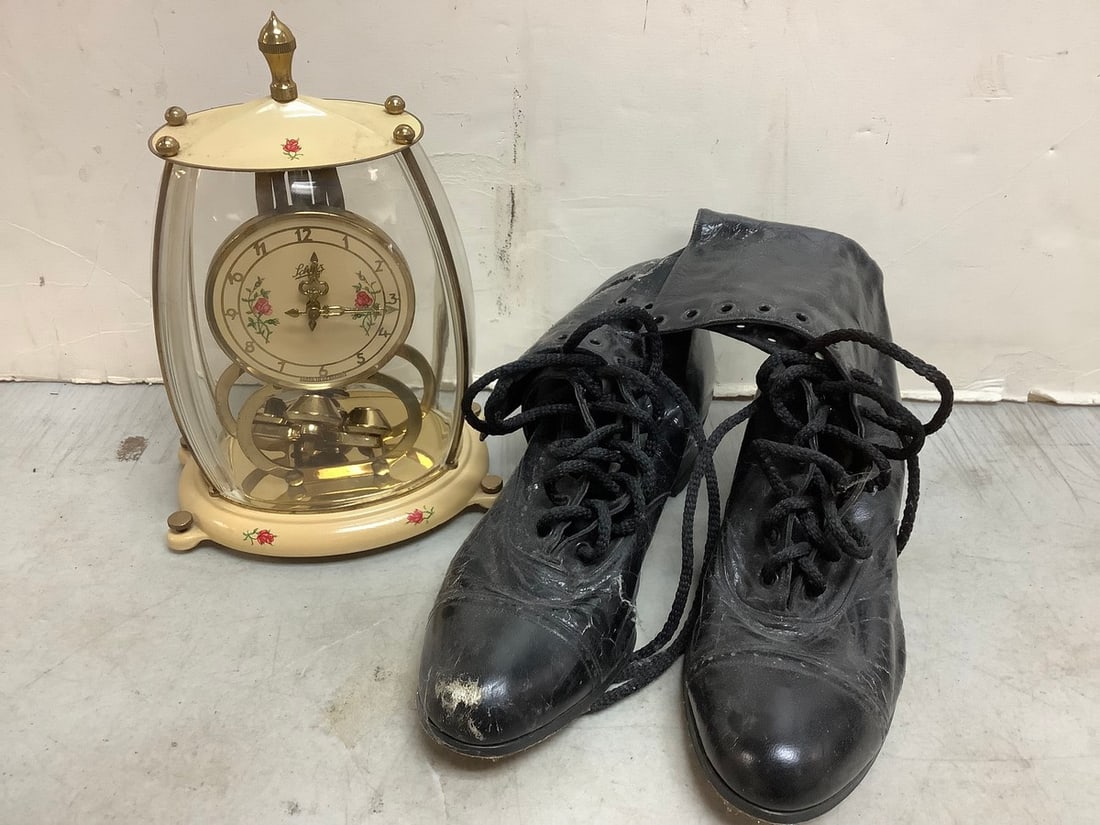 Vintage Schatz clock(8.5in.tall) and steel arch support boots (1 of 1)