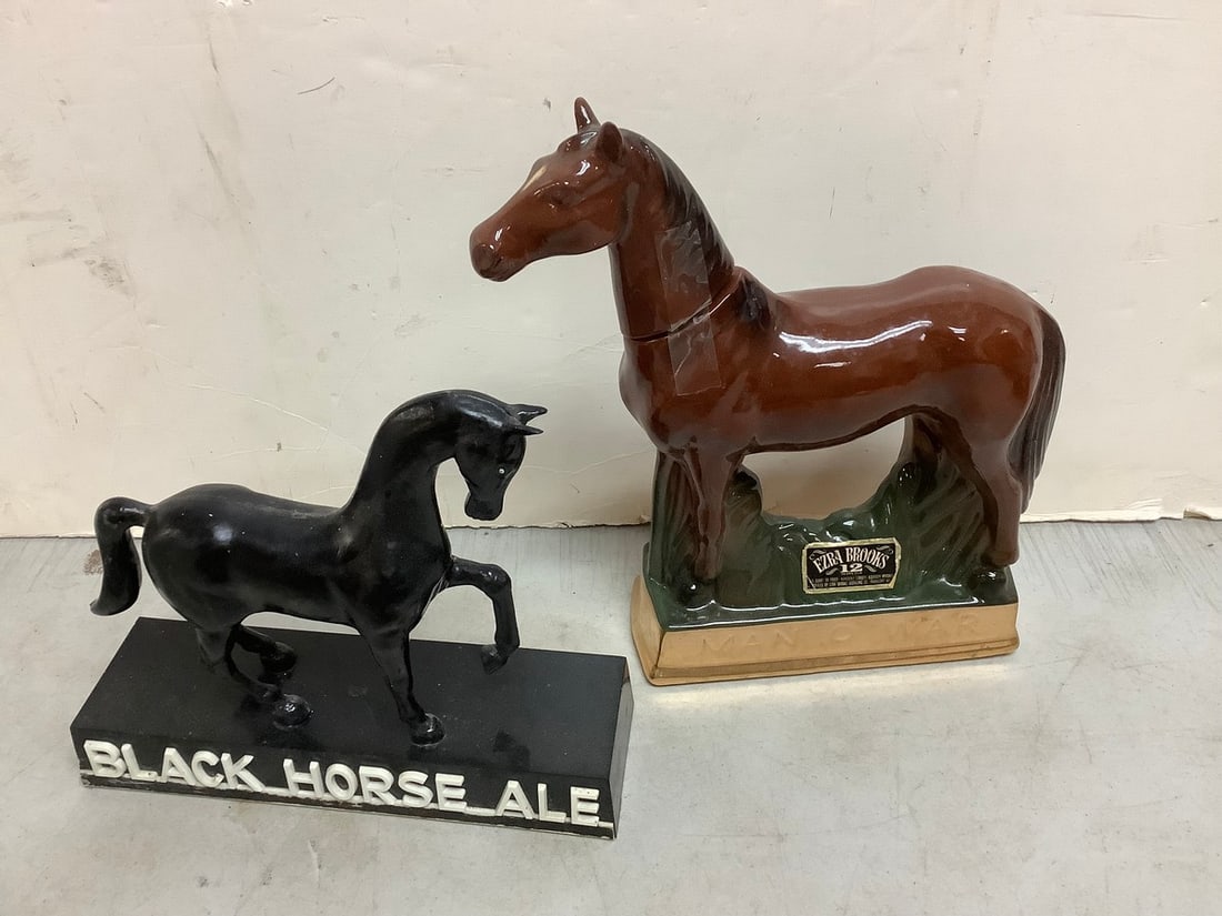 Ezra Brooks Jim Beam decanter (11.5in.) and Black Horse Ale decor (1 of 1)