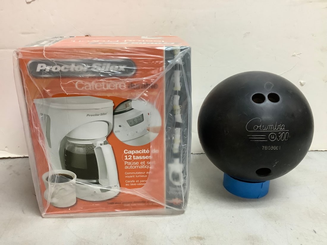 Proctor-Silex Coffee Maker and Columbia Bowling Ball (1 of 1)