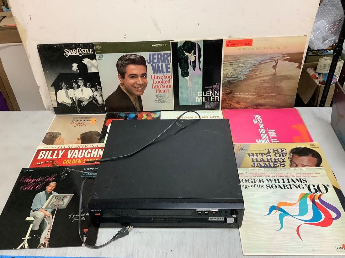 Vintage records(Glen Miller, Jerry Vale, Starcastle, etc.) and Sony Compact disc player(model (1 of 1)