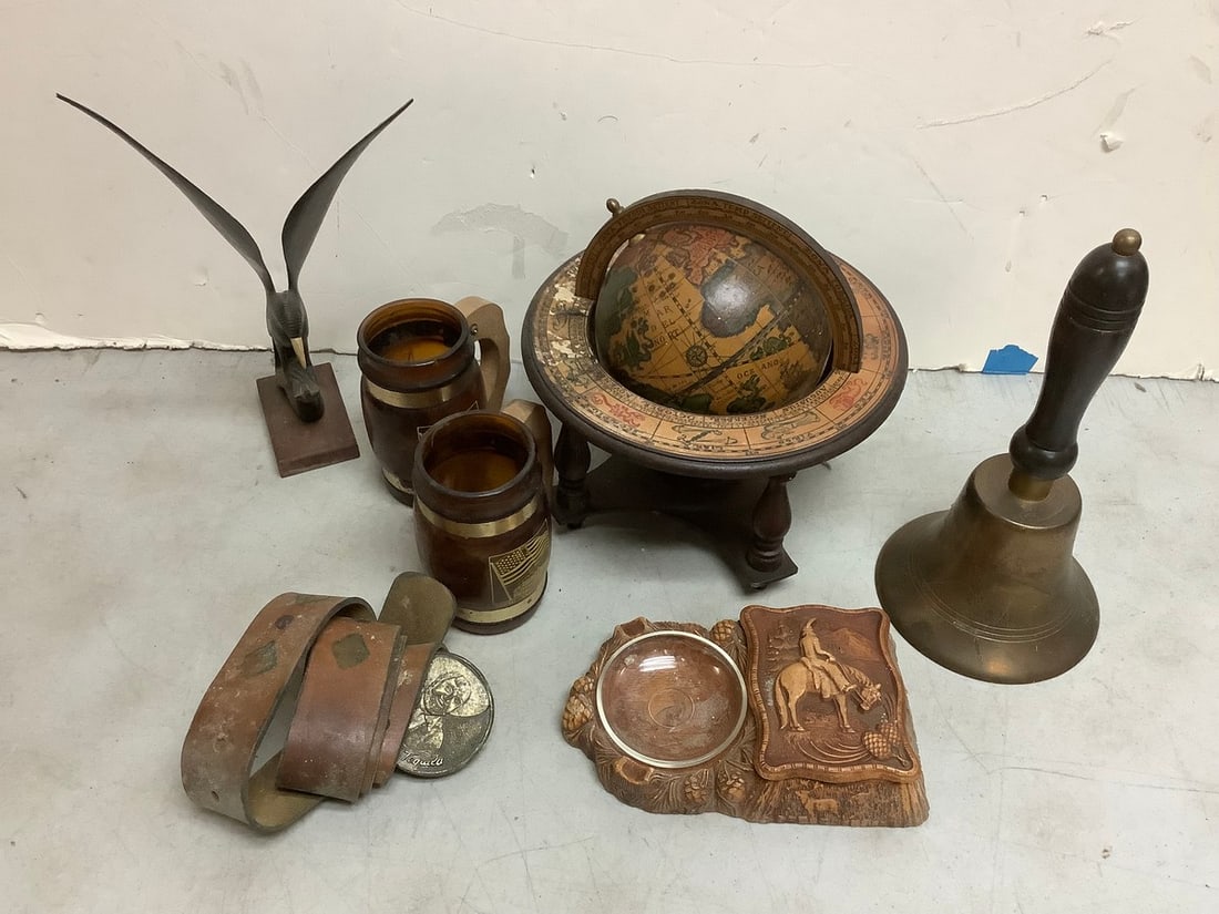 Vintage bell, globe decor, commemorative wooden handle mugs,and more(tallest 11.5in.) (1 of 1)