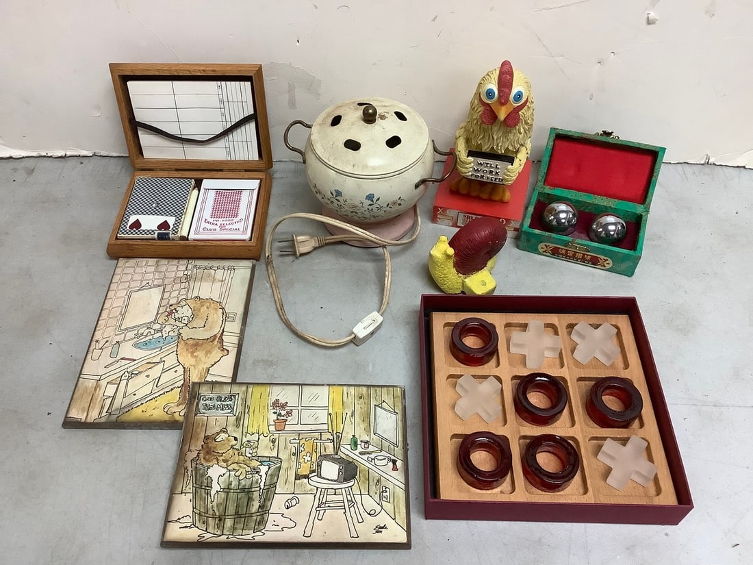 Vintage tic tac toe set, playing cards set, house decor, and more (1 of 1)