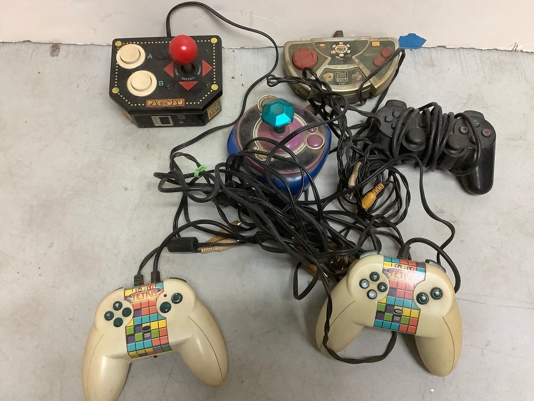 Vintage gaming console sticks and controllers(Pac-man, 15-in-1 casino, Family Tetris, and more) (1 of 1)