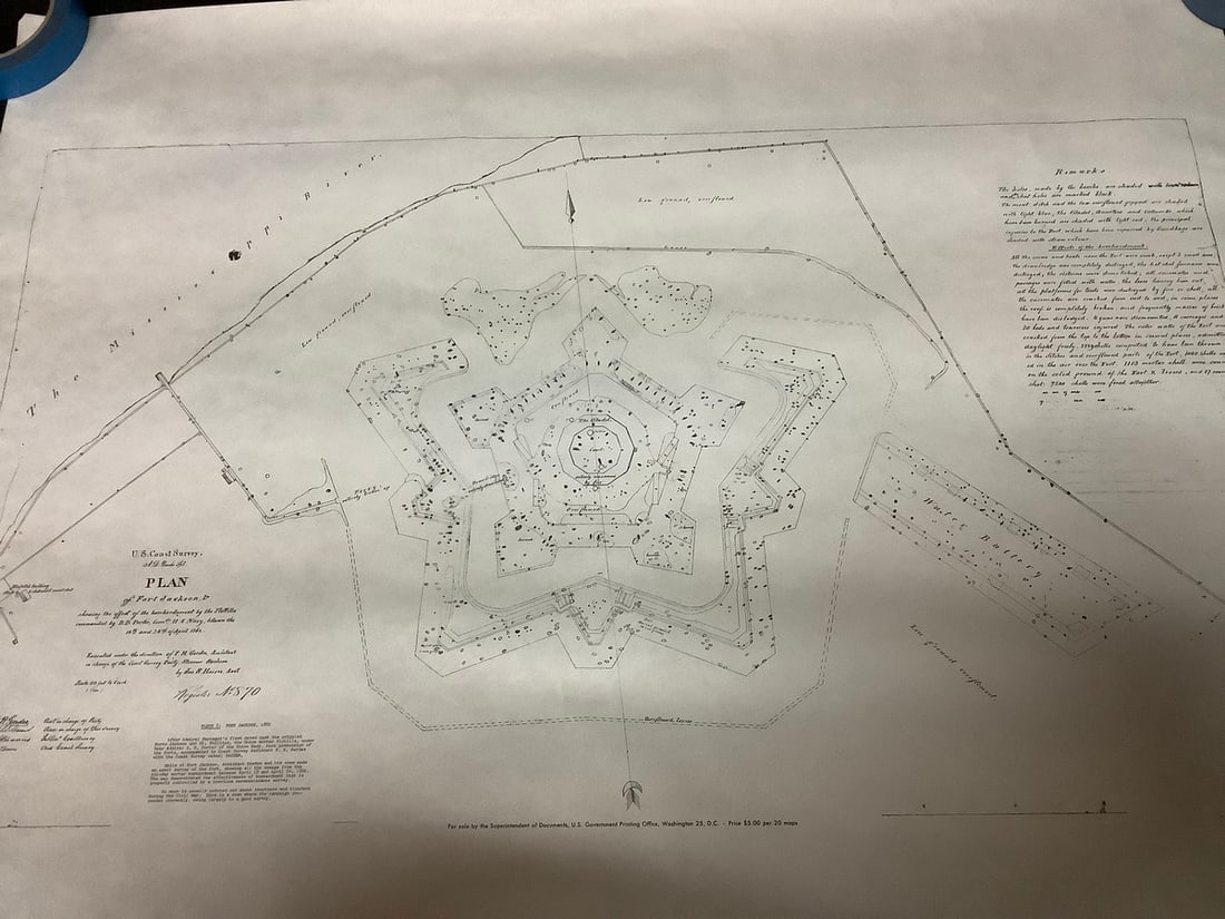 Vintage 1862 Fort Jackson map(24in.x30in.): Vintage 1862 Fort Jackson map(24in.x30in.)