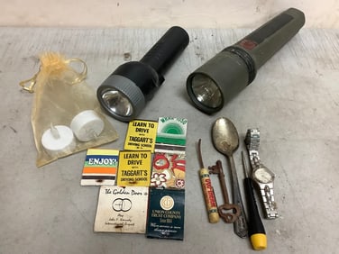 Vintage Matches, Flashlights, Watch and more