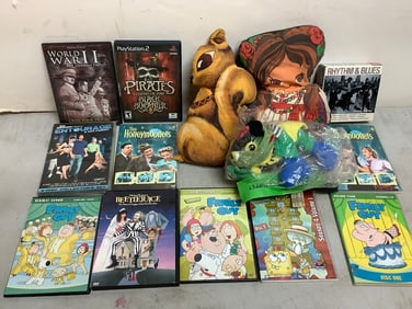 Handmade Dolls, Various DVDS (Family Guy, Spongebob, Beetlejuice, etc) Rhythm & Blues CD Set and