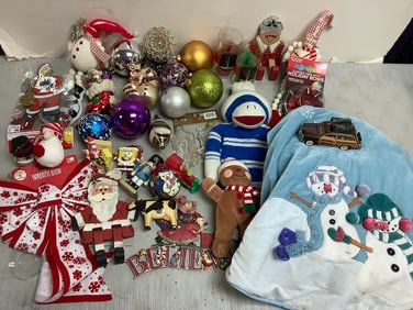 Various Christmas Ornaments, Christmas Decor, Tree Rug and more