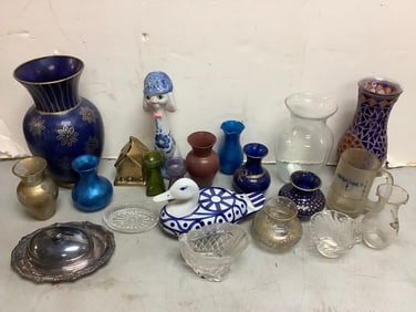 Dansk blue transfer ceramic, decorative vases, and more(tallest 11in.)