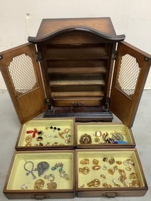 Wooden jewelry box(13.75in.tall) with jewelry inside