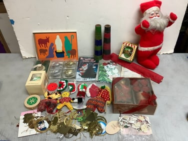 Christmas ornaments, vintage Santa doll(16.75in.tall), and more