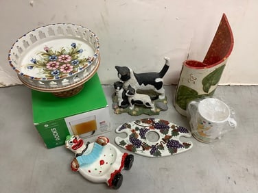 Decorative vase(10.5in.tall), serving plate(signed), and more(Libbey glasses, Taller Gabiza, etc.)