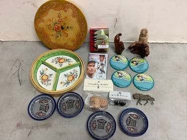 Disney pins, trouble dolls package(sealed), Zen tea ceremony set, divided plate, and more