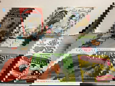 Hermitage Pottery hand painted set, rooster bookends(4.5in.tall), Forever Green ink transfers,