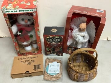 Christmas lot(Musical snowman, Set of 2 Head to Head Antler toss, Fiber Optic Angel, and more