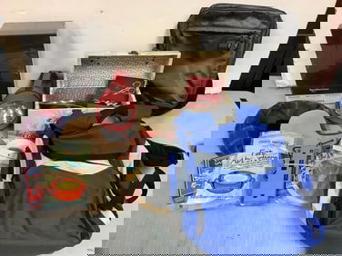 Various Bags, Sowing Box with Supplies, Sylvania Pocket Camera, Recollections Memory