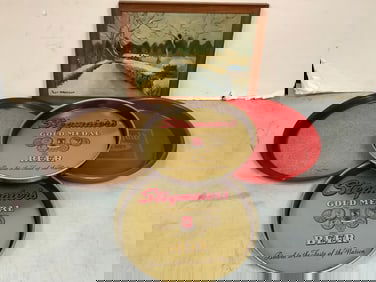 Framed Artwork - Signed Elsie Anderson(11.75inx15.75in) and Stegmaiers Beer Plates and more